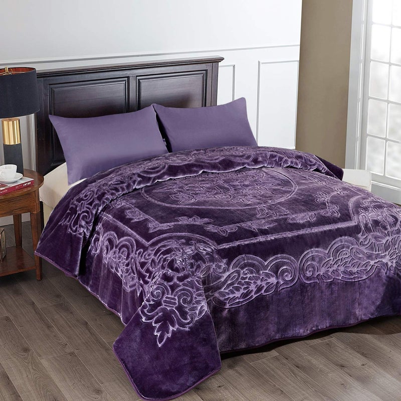 JML بطانية فليس بحجم كينج من JML، بطانية مينك كورية ثقيلة، 85 × 95 بوصة - 9 أرطال، طبقة واحدة، ناعمة وفخمة وسميكة ودافئة، زخرفة سرير من فليس راشيل للنقش لفصل الخريف والشتاء، السرير، المنزل، الهدايا، بنفسجي - Image 1